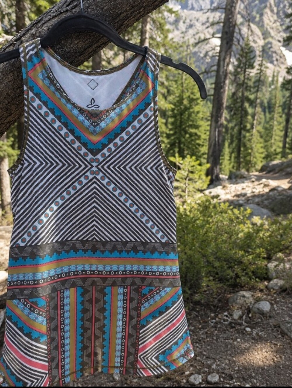 prAna XS Racerback Tank Top Geometric Tribal Print Yoga Hiking Activewear